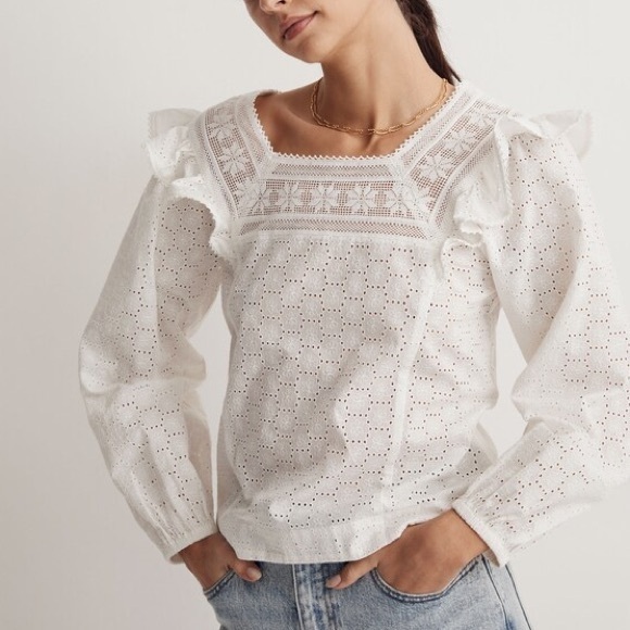 Madewell Tops - Madewell Eyelet Square-Neck White